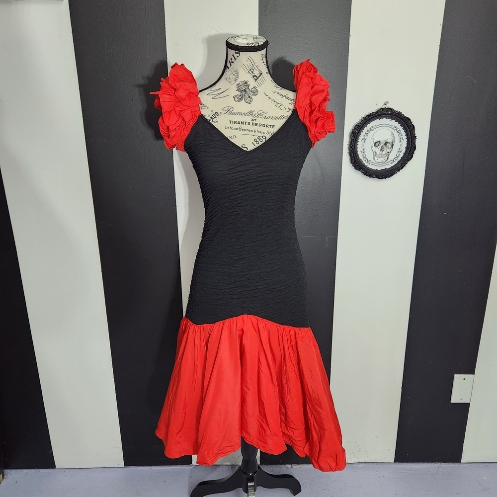 Vintage Black and Red Midi Dress